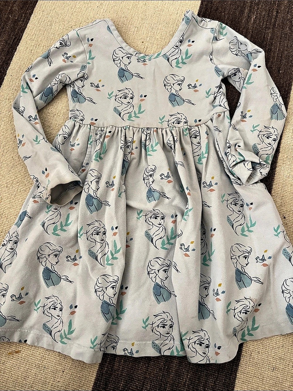 Hanna Andersson Disney Frozen Elsa Long Sleeve Dress Gray & Blue 3T